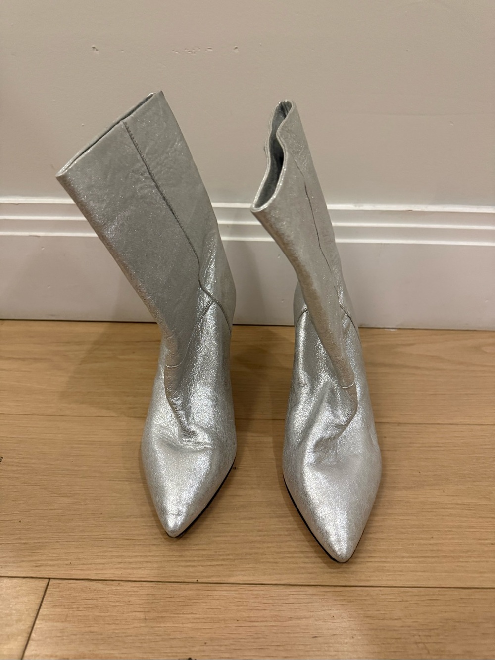 Isabel Marant Silver Metallic Pointed-Toe Ankle Boots